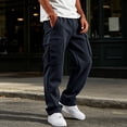 thumbnail image 2 of Daweinan Men's Sweatpants 4 Pocket Cargo Straight Leg Warm Brushed Casual Joggers Solid Color for Workout Outdoor Winter Daily Wear, 2 of 5