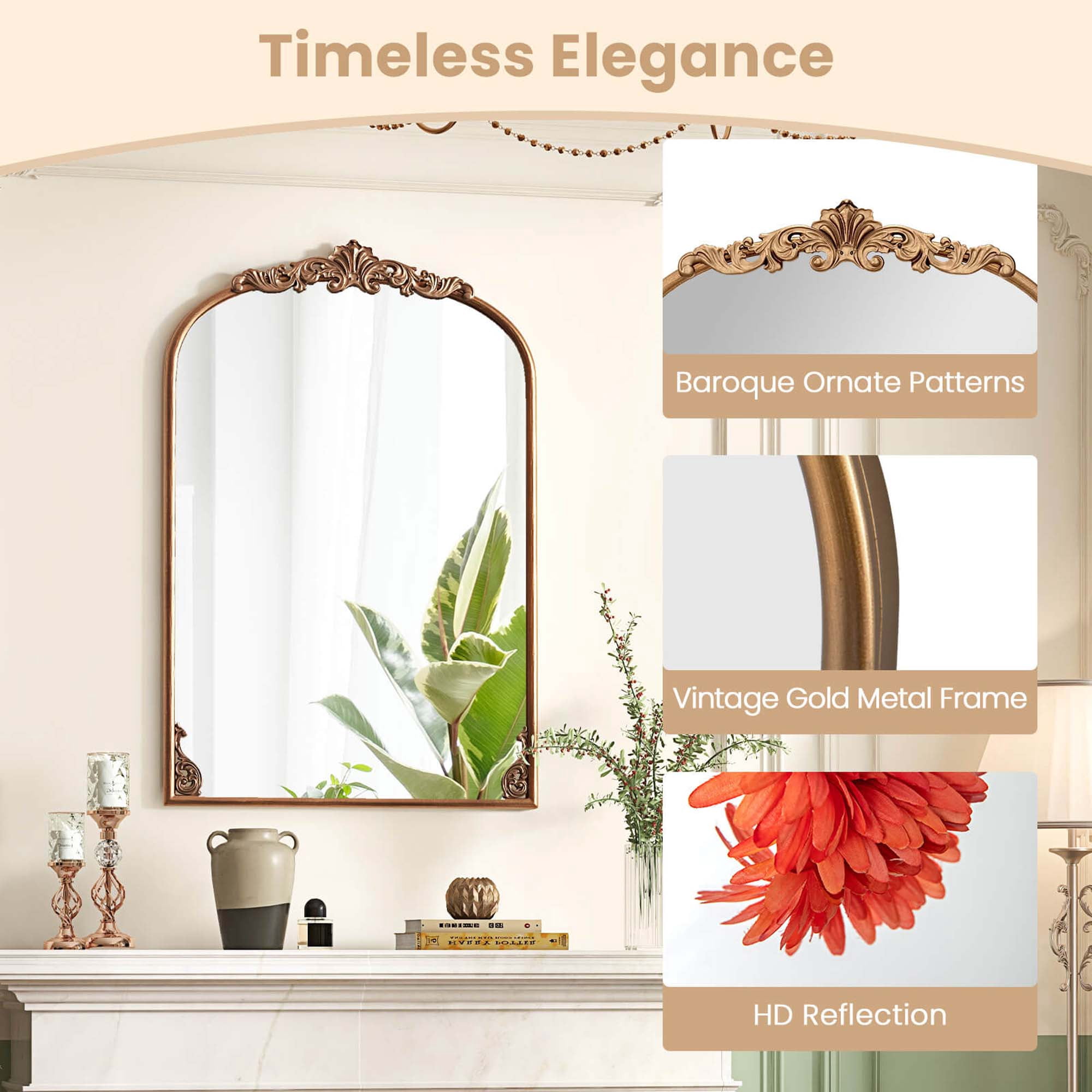 Costway, Ornate Baroque Arched Wall Mirror, 30