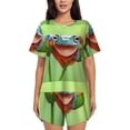 thumbnail image 1 of Balery Flying Frog On Branch Conjunto de Pijama para Mujer con Estampado, Dos Piezas de Manga Corta y Shorts, Ropa de Dormir Suave con Cuello Redondo y Bolsillos-Medium, 1 of 6