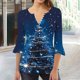 thumbnail image 1 of Puntoco Blusa informal con cuello en V y mangas 3/4 con estampado de moda para mujer, 1 of 5