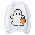 thumbnail image 4 of CLOISE Halloween Sweatshirts Women Fashion Ghost Graphic Pullover Sweatshirts Fall Long Sleeve Crew Neck Hoodies Shirts Tunic Tops Festival Party Outfits White XS Treat, 4 of 5