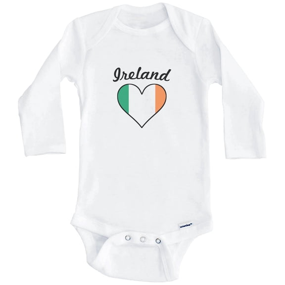 Irish Flag Heart Ireland One Piece Baby Bodysuit (Long Sleeve), 0-3 Months White