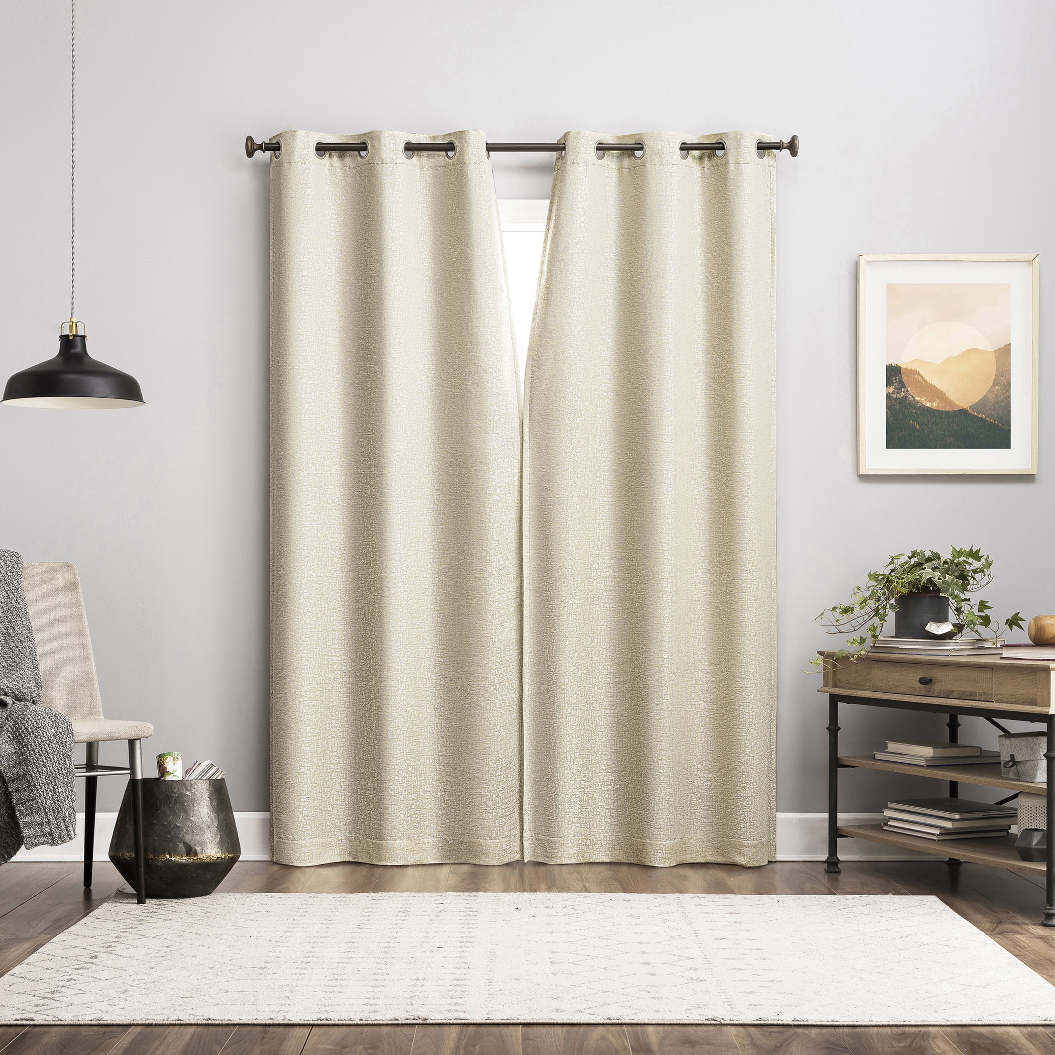 Sun Zero Serenity 2-pack Abstract Magnetic Closure 100% Blackout Grommet Curtain Panel Pair, 36"W x 63"L, Natural