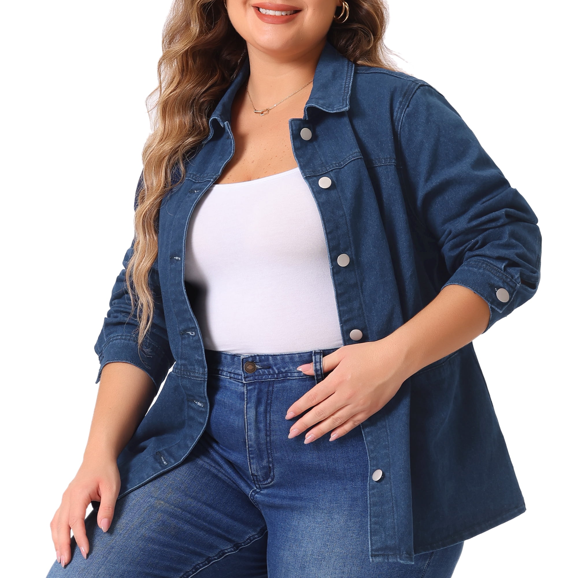 DARING DIVA Women's Plus Size Classic Button Down Denim Jackets 1X Black Blue