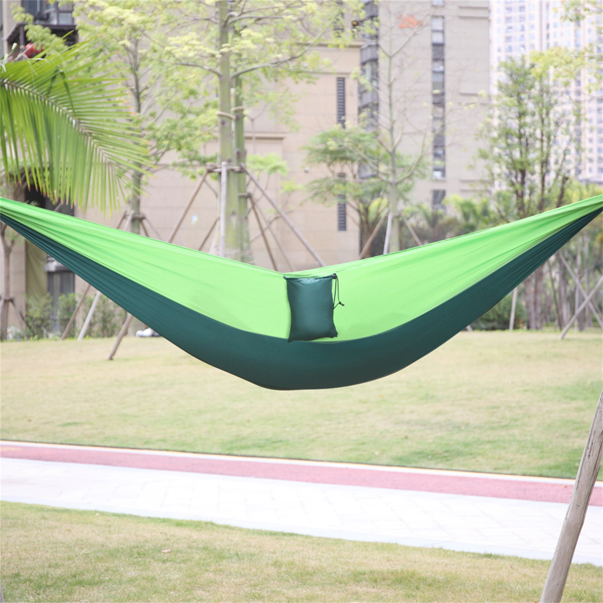 YUCAN Double Camping Portable Hammock,Portable Parachute Hammock Suitable for Outdoor Beach Yard,Perfect Choice for Backpacking Gear（Gray Blue） 