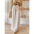 thumbnail image 3 of Pantalón Acelitt de pierna ancha a rayas con cordón, tiro alto, caqui, talla M, 3 of 3