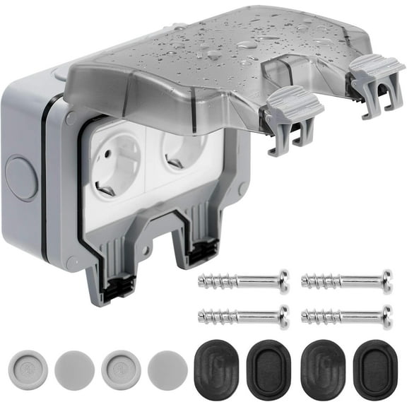 IP66 Rated Outdoor Power Outlet, 15 Amp Wall-mounted Design, Double Waterproof Outdoor Socket With Cable Glands, ABS Plastic Construction, Weatherproof Cover For Gardens, Patios,