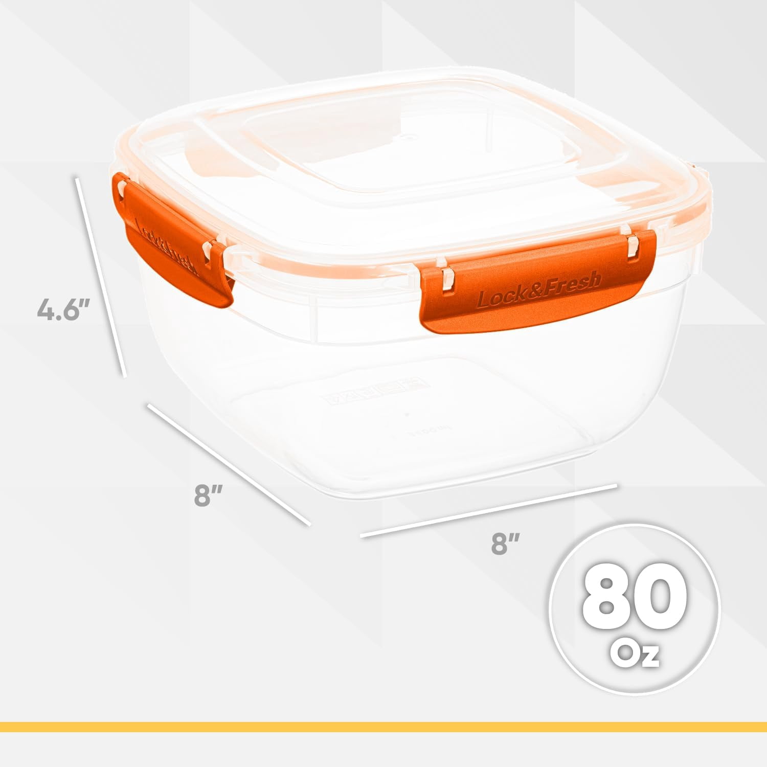 Superio Lock and Fresh Airtight Food Storage Containers with Lids for Kitchen Pantry Organization , BPA Free, Lunch, and Meal Prep Plastic Containers, 80 oz. Square Sealed Container, Orange, 8 pack
