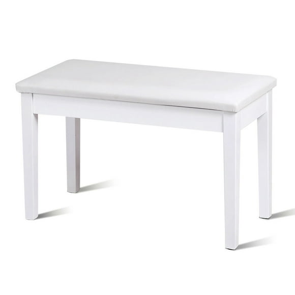 Costway Solid Wood PU Leather Piano Bench Padded Double Duet Keyboard Seat Storage White