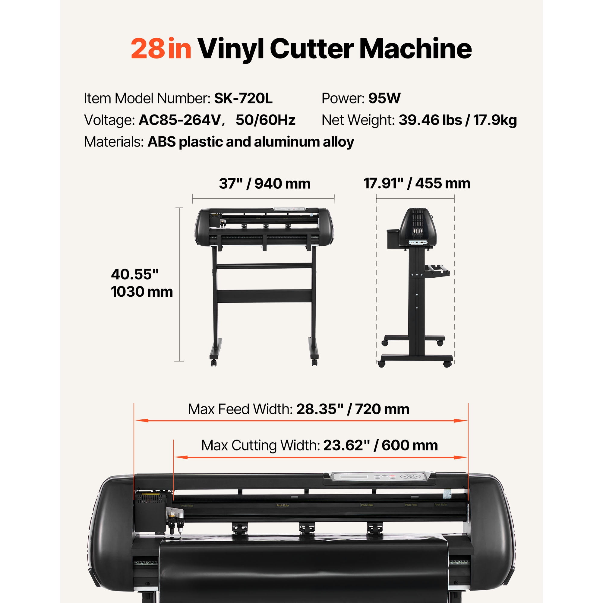 KFFKFF 28-Inch Vinyl Cutter Machine, Adjustable Speed and Pressure, Dual Blades, LED Display, Includes Sticker Sheets, Transfer Film, and Design Software