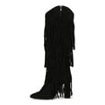 thumbnail image 4 of Women Faux Suede Fringe Knee High Chunky Heel Western Boots 19628, 4 of 6