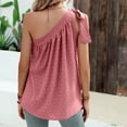 thumbnail image 5 of Womens Slanted One Shoulder Tops Dressy Casual Tie Bow Knot Sleeveless Flowy Chiffon Blouse Tunic Shirts Pink XL, 5 of 7