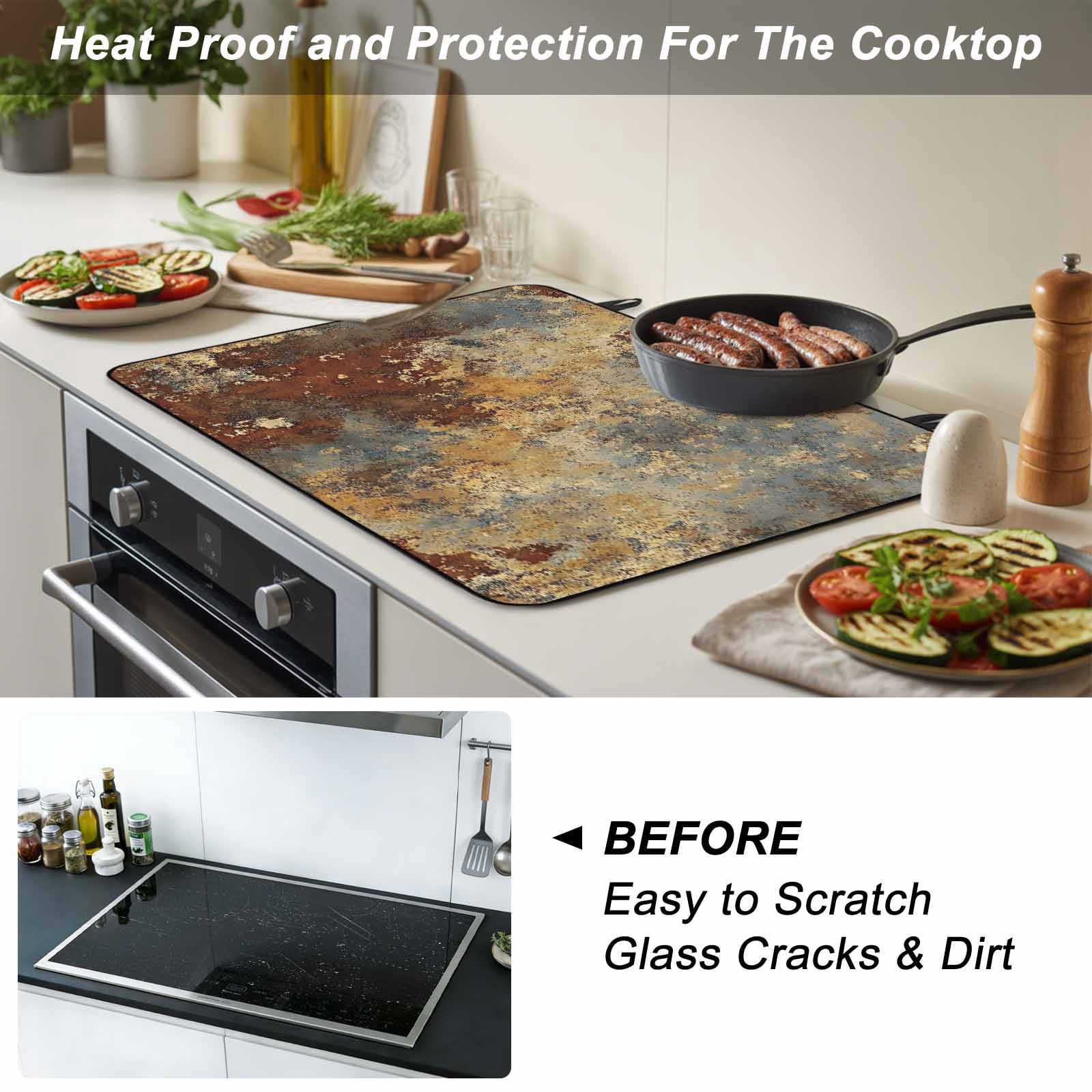 Brown Gray Stove Top Cover for Electric Stove, Heat-proof & Non Slip Glass Top Stove Cover Protector, Rustic Abstract Gradient Mottled Texture Kitchen Flat Cooktop Rubber Mat 24x21 Inches