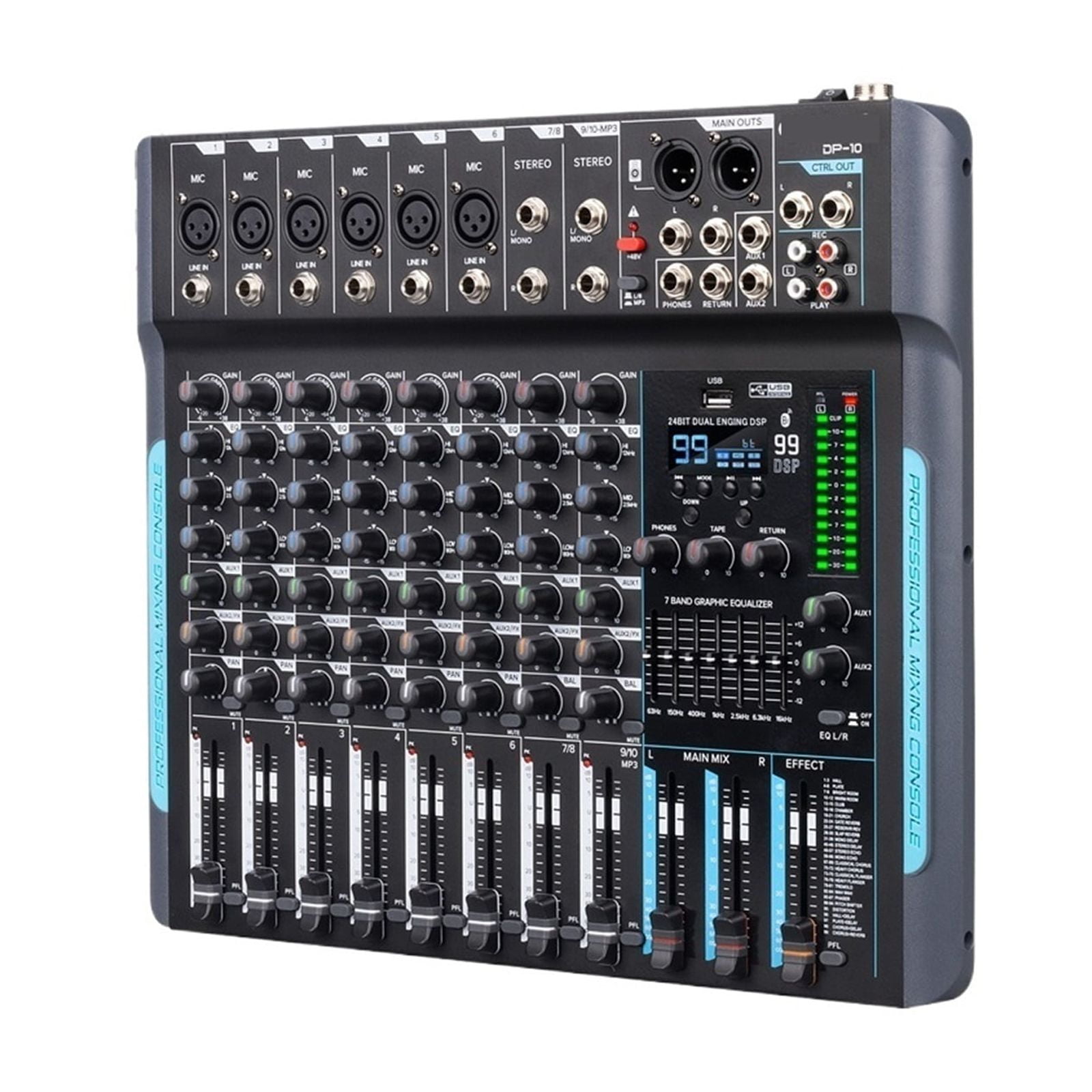 Forket 99 DSP FP-10 Mixer DJ Controller 10 Channels Reverb Recording Mixing With Bluetooth 5.0 Professional Performance ,Easy to Operate