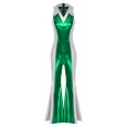 thumbnail image 3 of YiZYiF Womens 70s 80s Disco Costume Shiny Metallic Flared Pants Jumpsuit for Dance Party Halloween Green XL, 3 of 6