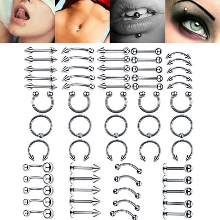 60Pcs Steel Mixed Nose Lip Eyebrow Tongue Belly Bar Ring Body Piercing Jewe WA