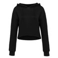 thumbnail image 5 of Women's Cropped Hoodie Sweatshirts Long Sleeve Solid Color Drawstring Sweater with Side Stripes Soft Comfortable Casual Top, 5 of 6