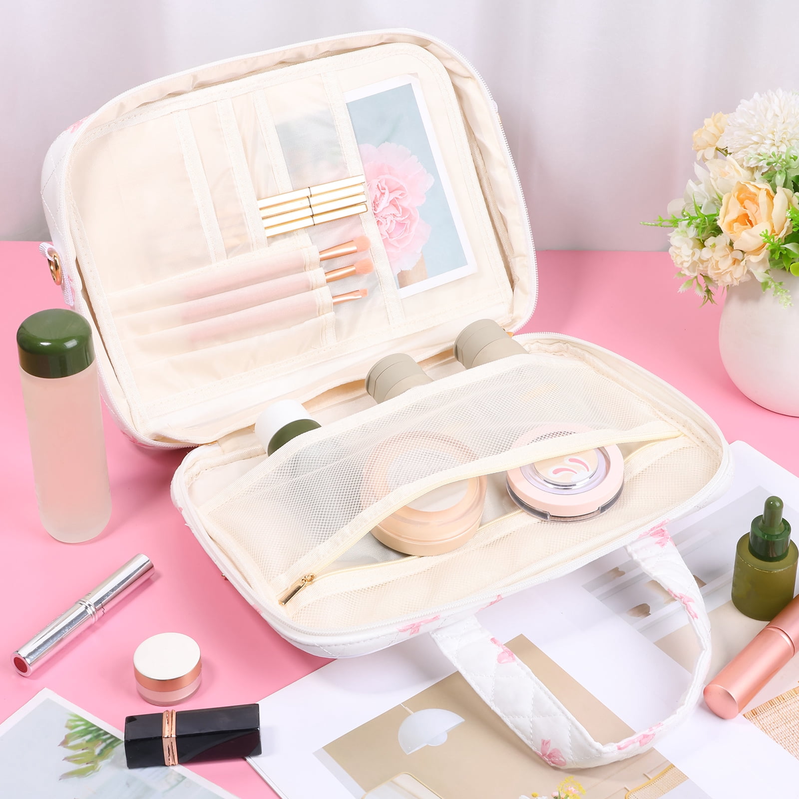 NUAHRHY Travel Hanging Toiletry Bag Waterproof Women Makeup Organizer Bag Large Capacity Portable Cosmetic Toiletry Storage Organizer for Full Sized Shampoo Conditioner Lotion Comb