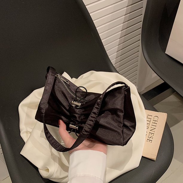 Bolsa De Hombro Bolso de hombro con cordón para mujer, bolso de mano plisado, informal, brillante (negro) Tmvgtek Para Estrenar