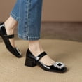 thumbnail image 5 of YOWMNS Women's Rhinestone Chunky Low Heel Mary Janes - Fashion Square Toe, Slip-On Pumps, 5 of 5