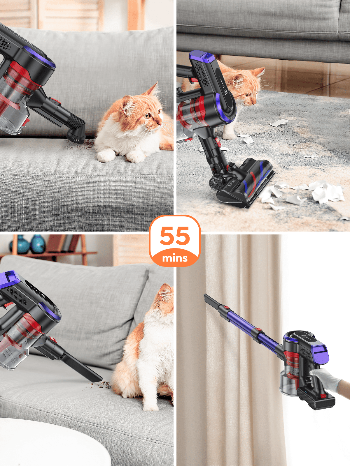 Buture Cordless Stick Vacuum Cleaner, 55mins 450W 38Kpa with Buture Cordless Stick Vacuum Cleaner, 55mins 450W 38Kpa with