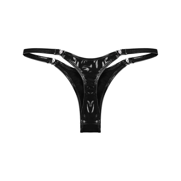 Women's Low-Waist Latex-Look Thong Panties, Shiny Wet-Look High-Cut Stretch Briefs, Stylish Comfortable Lingerie Underwear