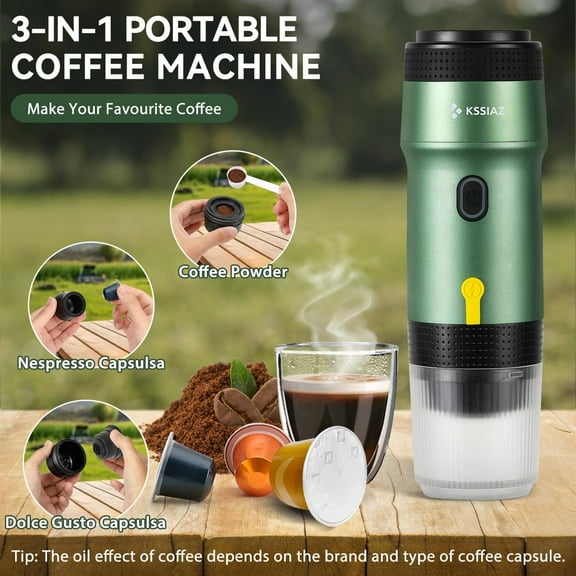 Portable Espresso Machines, Electric Espresso Maker with Self-Heating, USB-C & Car Charger, 20 Mini Coffee Maker With NS Capsule & Ground Coffee for Camping, Hiking, Travel, Office, Green