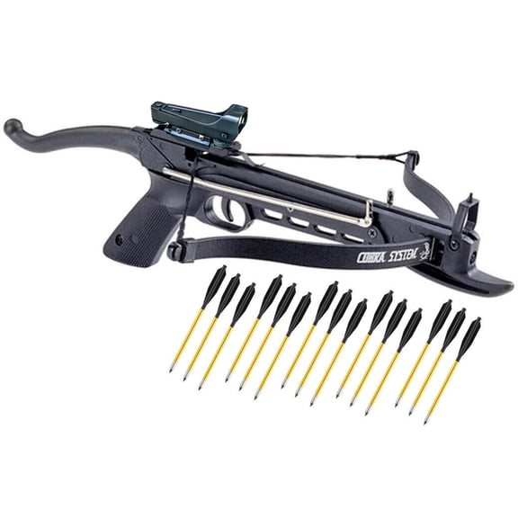 80lbs Self Cocking Hunting Pistol Crossbow with 15 Metal Arrows Red Dot  Scope