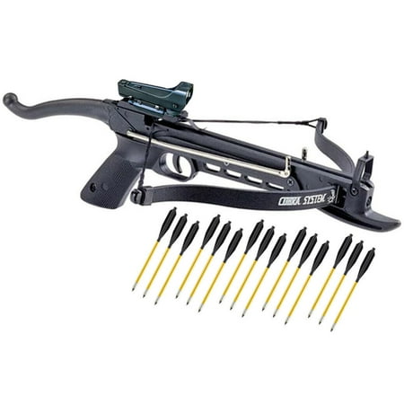 80lbs Self Cocking Hunting Pistol Crossbow with 15 Metal Arrows Red Dot Scope