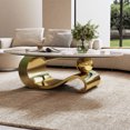 thumbnail image 2 of 49.2" Faux Marble Coffee Table, Oval Gold Stainless Steel Base, Modern, 2 of 10