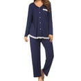 thumbnail image 2 of ICHUANYI Women's Fashion Cotton V Neck Long-Sleeve Shirt and Full-Length Bottom Pajama Set Fall Winter Clothes, 2 of 6