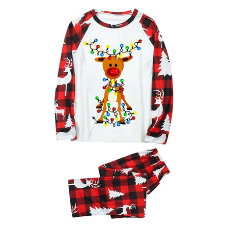 

Christmas Pajamas for Family Parent-Child Outfit Winter Fall Sleepwear Matching Cute Big Headed Deer Print Pjs Plaid Long Sleeve Tops Pants Soft Casusal Holiday Sleepwear Pajama Sets