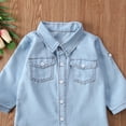 thumbnail image 4 of Franhais Baby Boys Girls Solid Color Shirt Adjustable Sleeve Button Down Denim Blouse Casual Top, 4 of 5