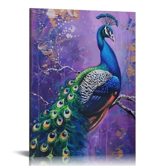 ONETECH Purple Peacock Canvas Wall Art Colorful Bird Peacocks Pictures Wall Decor Aesthetic Prints Modern Artwork Home Office Decorations For Kitchen Bedroom