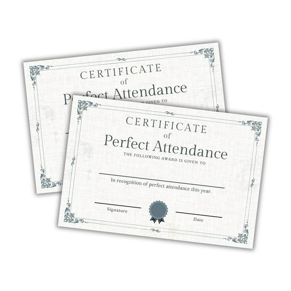 Adult Certificate of Perfect Attendance 30pk 6x9 Linen Appearance but on Cardstock Sunday School Class Award Contribution Achievement