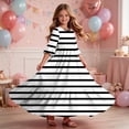 thumbnail image 6 of Girls Striped Dresses Kids Toddler Casual Short Sleeve Maxi Dress with Pockets White 5-6 Years, 6 of 7