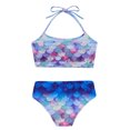 thumbnail image 4 of TiaoBug Girls 2 Pcs Mermaid Bikini Sets Shiny Halter Ruffles Crop Top with Triangle Brief Bathing Suit Tankini Blue A 130, 4 of 5