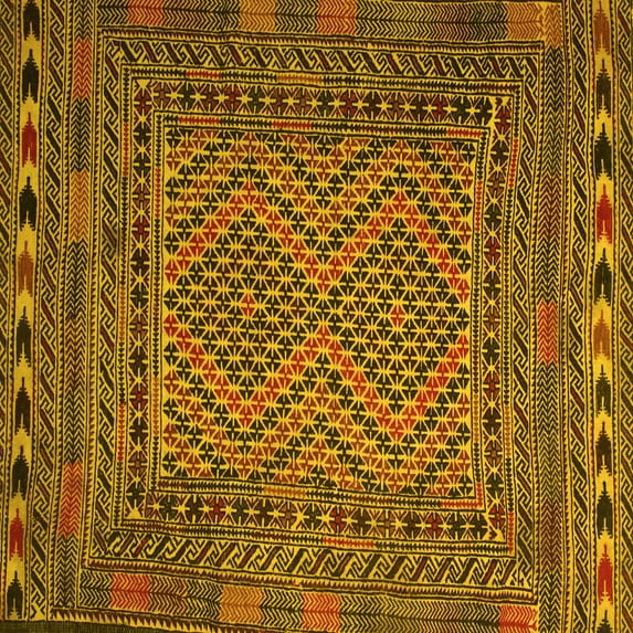 Ahgly Company Machine Washable Indoor Square Persian Yellow Traditional Area Rugs, 7' Square