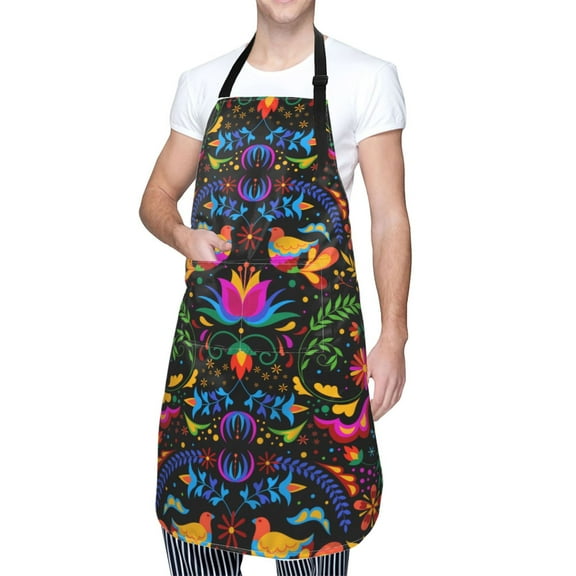 Kdxio Mexican Flower Traditional1 Apron with Pockets Adjustable Kitchen Aprons for Men Women Waterproof Aprons for Cooking,Drawing,Crafting, Baking Household Cleaning