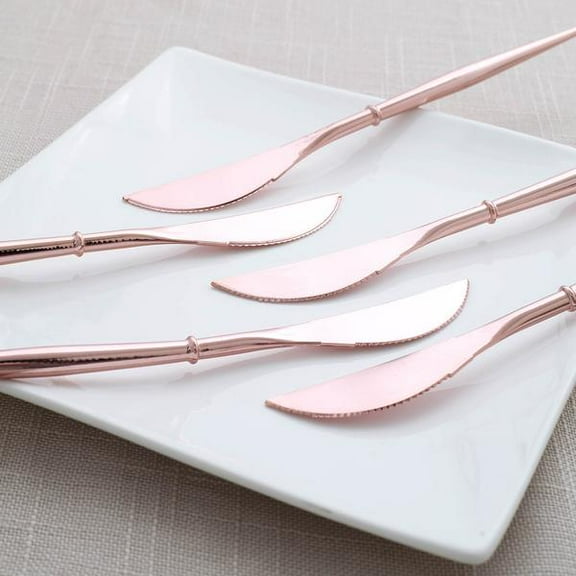 Balsa Circle 24 Metallic Rose Gold 8" Plastic Knives Disposable Cutlery Wedding Tableware Birthday Catering
