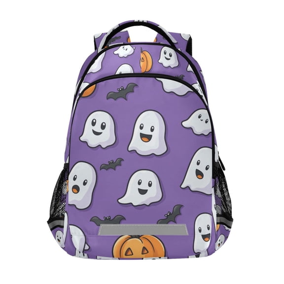 FORMRS Kids School Backpack Elementary Student Unisex Travel Bookbag with Reflective Stripes, Halloween Ghosts Purple