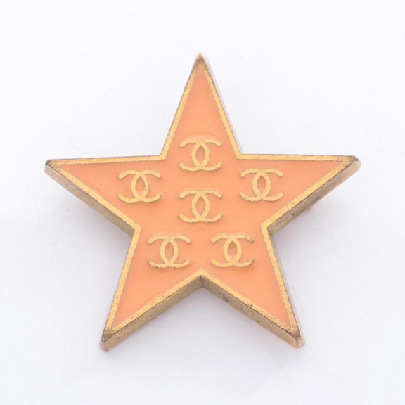 Pre-Owned Chanel Star Coco Mark Brooch Accessory, Gold Plated (GP), Women's, Gold/Orange Tones