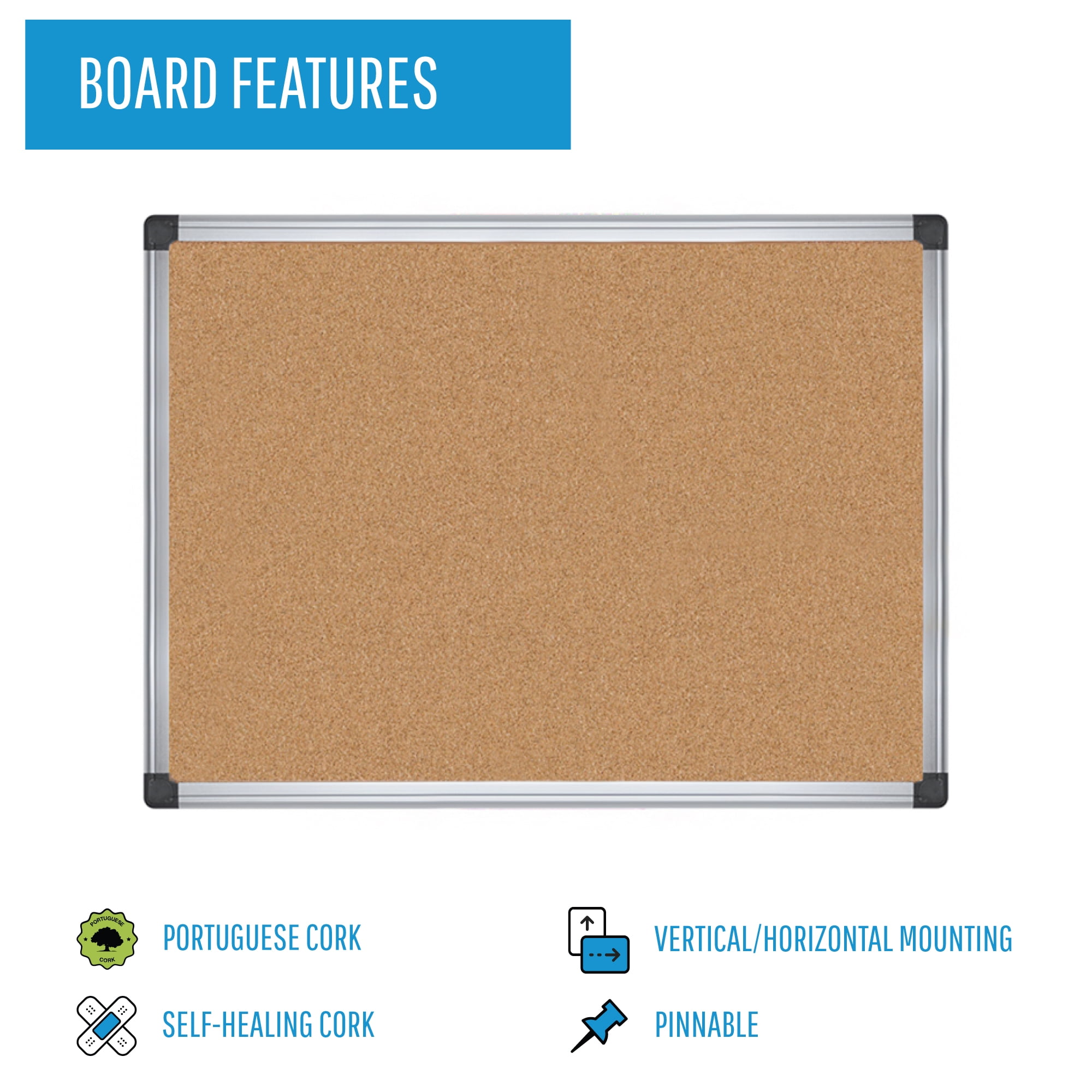 (3 pack) MasterVision Maya Cork Bulletin Board, 18" X 24", Aluminum Frame