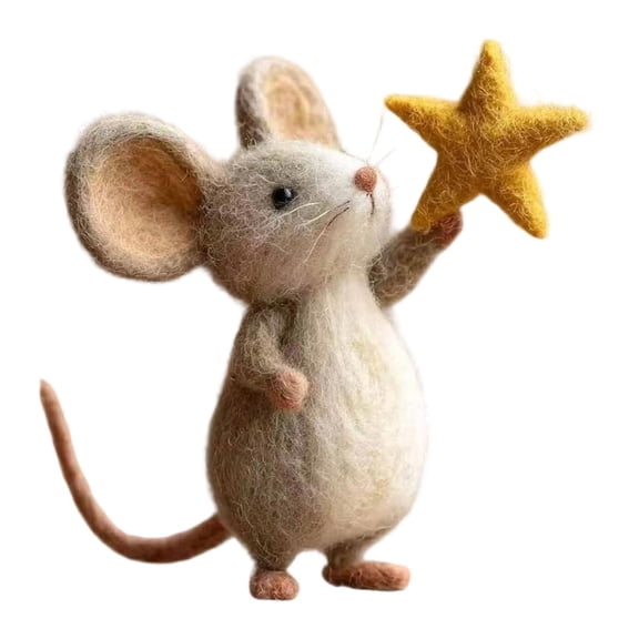 Dualoai Handmade Felt Mice with Star Bookshelf Birthday Gift Indoor Charming Statue Style A