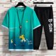 thumbnail image 2 of Conjuntos de ropa para hombre, camiseta de verano, pantalones de gimnasio, chándal con estampado para hombre, pantalones básicos de moda, chándal con alfabeto 5xl, 2 of 5