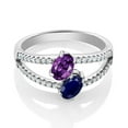 thumbnail image 2 of Gem Stone King 1.31 Ct Oval Purple Amethyst Blue Sapphire Two Stone 925 Sterling Silver Ring (Size 9), 2 of 2