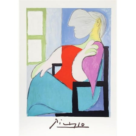 Pablo Picasso 7907 Femme Assise Pres Dune Fenetre, Lithograph on Paper 29 In. x 22 In. - Red, Blue, Pink