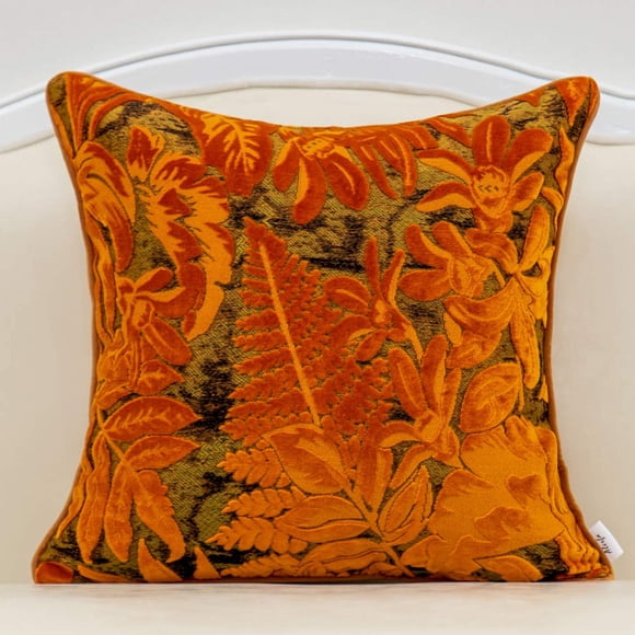 Funda de almohada Alerfa con bordado de hojas de arce, 50 x 50 cm, color naranja