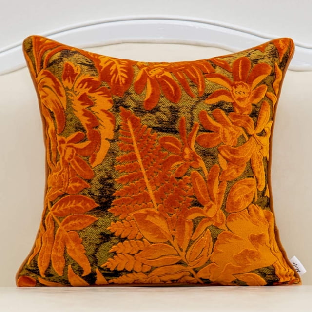 Funda de almohada Alerfa con bordado de hojas de arce, 50 x 50 cm, color naranja
