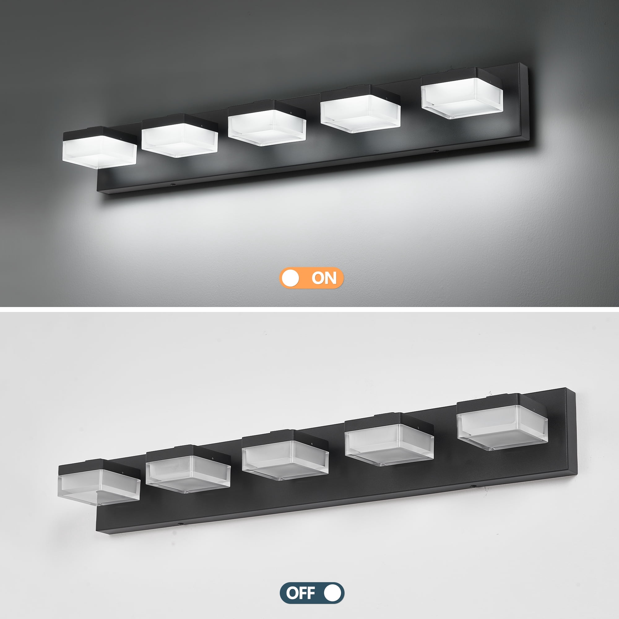 5 Light LED Modern Bathroom Lighting Fixtures Over Mirror 31.5in Dimmable Bathroom Vanity Light Fixture Matte Black